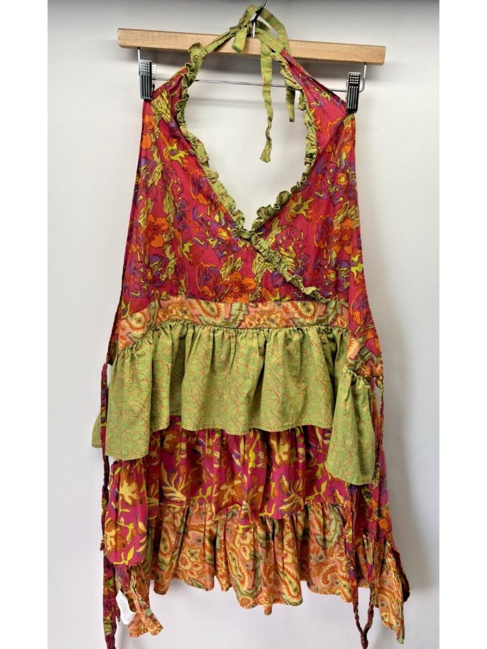 Pier 1 Imports Vintage Halter Apron Tiered Ruffles Colorful Boho Floral Paisley